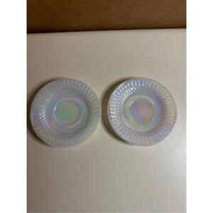 Federal Glass Luster Iridescent Opalescent Diamond Moonglow Saucer Set 5.5”
